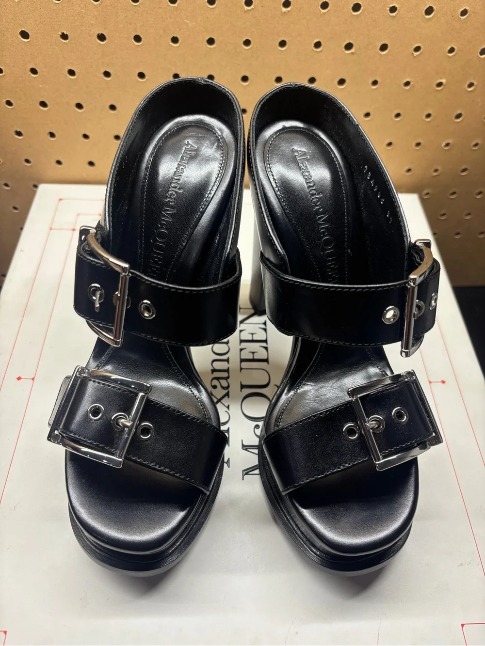 Alexander McQueen Black Leather Double-Buckle Platform Sandals